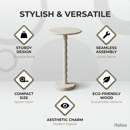 Relso Sakala Solid Mango Wood Drink Table - 24" High, Stylish Pedestal Design, Versatile End Table for Living Room, Bedroom, Nightstand, Compact Plant Holder, Modern Minimalist, Indoor Outdoor Use