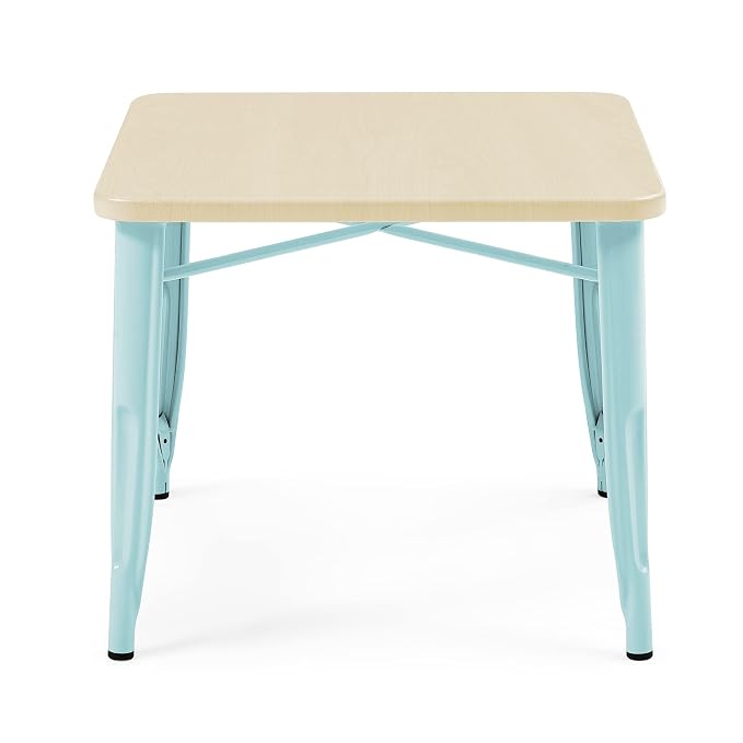 Delta Children Bistro Kids Play Table - Ideal for Arts & Crafts, Snack Time, Homeschooling, Homework & More, Aqua Metal/Natural Birch