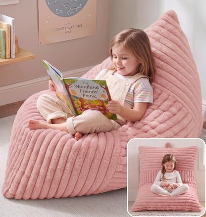 Hobestluk Bean Bag Chair Small Fluffy Pink Beanbag with Memory Foam Filled