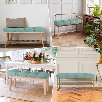 42 Inch Bench Cushion with Non-Slip Bottom - High Density Foam Tufted Long Seat Pad for Indoor Window, Dining, Piano & Garden Furniture(Light Green, 42x16x4)