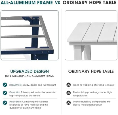 THOEOE Outdoor Dining Table, Rectangular Dining Table for 5-7 Navy Blue