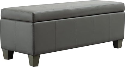 41" Storage Ottoman, Storage Bench with Safety Hinge, Upholstered Synthetic Leather Ottoman Bench for Bedroom, Living Room, Entryway, Hallway, Foot Rest, Support 500lbs, Grey