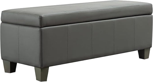 41" Storage Ottoman, Storage Bench with Safety Hinge, Upholstered Synthetic Leather Ottoman Bench for Bedroom, Living Room, Entryway, Hallway, Foot Rest, Support 500lbs, Grey