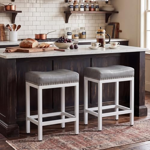 DUMOS 24 Inch Counter Height Bar Stools Set of 2, Kitchen Island, Grey