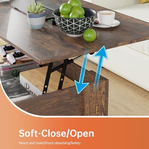 FDW | 47" Lift Top Coffee Table | Brown | with Hidden Storage