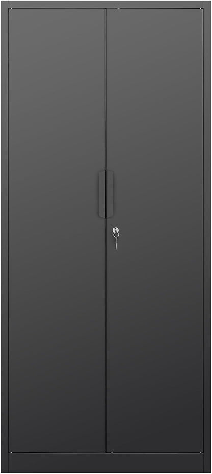 Metal Garage Storage Cabinet with Lock, 71" Tall Steel Storage Locker with 4 Adjustable Shelves, Heavy Duty Metal Cabinet for Garage, Office, Home, 31.5”W × 16.5”D, Black