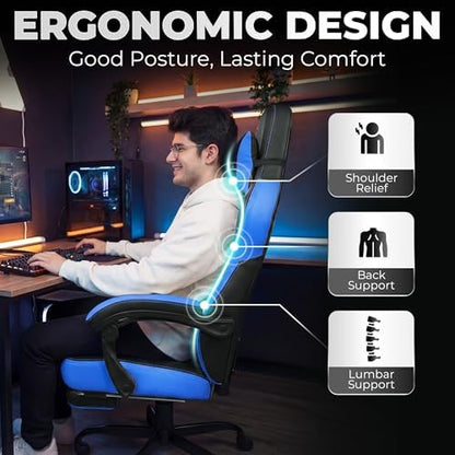 N-GEN GAMING Big & Tall Gaming Chair with Footrest, Lumbar Support, Blue