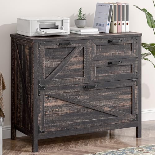 Vabches Lateral File Cabinet with 4 Drawers for Home Office, Rustic Oak