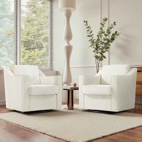 Swivel Accent Chairs Set of 2, Chenille Armchair with Lumbar, Beige