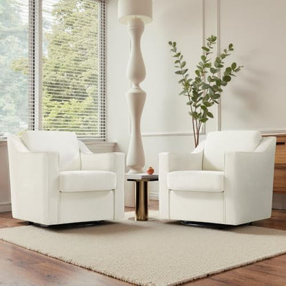 Swivel Accent Chairs Set of 2, Chenille Armchair with Lumbar, Beige