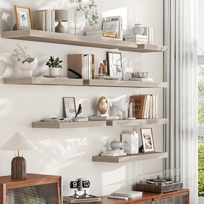 Floating Shelves for Wall, 24 Inch Floating Shelves Set of 3, Wall Mounted Rustic Wood Shelf for Bathroom, Living Room, Bedroom and Kitchen, Hanging Shelf for Storage, Books, Home Decor, Gray