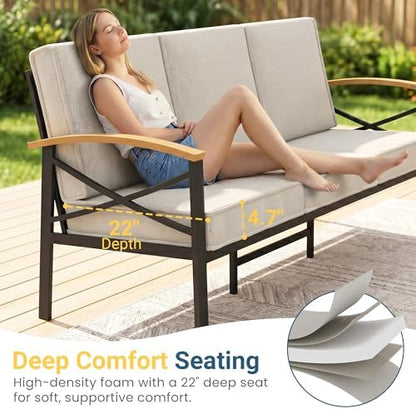 5-Piece Outdoor Patio Furniture Set for All-Weather, Heavy-Duty Metal Outside Furniture with Washable Thick Cushions, Patio Sectional with Coffee Table for Patio, Deck, Backyard, Garden, Beige