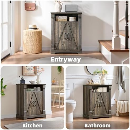BuildHom 24" Farmhouse Storage Cabinet with Barn Doors, Coffee Bar Cabinet