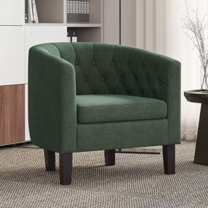 BELLEZE Green Accent Chairs for Living Room, Elegant Arm Chair Upholstered Tufted Barrel Chair Club Chair for Bedroom with Sturdy Legs and Linen Fabric - Berlinda (Green)
