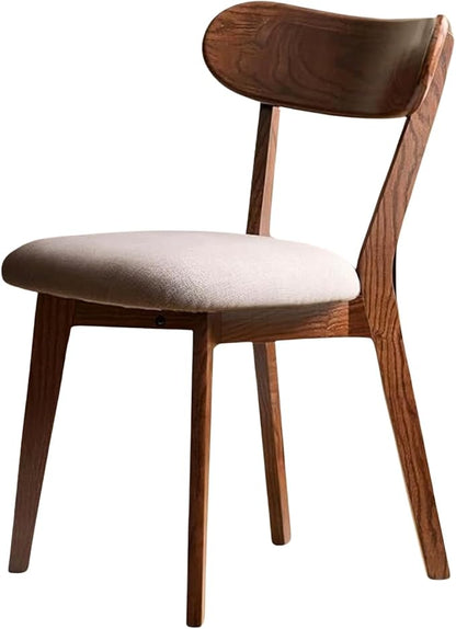100% Solid Wood Dining Chairs,Mid Century Modern Dining Chairs with Rounded Backrest,Kitchen,Dining Room Chairs Set of 1/2/4 (1, Walnut Color Grey Upholstery)