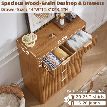 LEYAOYAO Fluted 6 Drawers Dresser for Bedroom, 42" Tall Modern Chest of Drawers with Metal Handle,Curved Profile Design,Wood Drawer Organizer for Bedroom, Living Room, Hallway, Brown