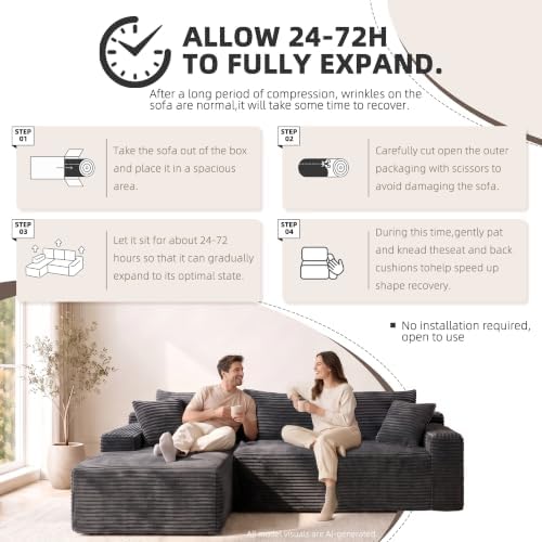 95" L‑Shaped Modular Cloud Corduroy Boneless Sectional Sofa for Living Room