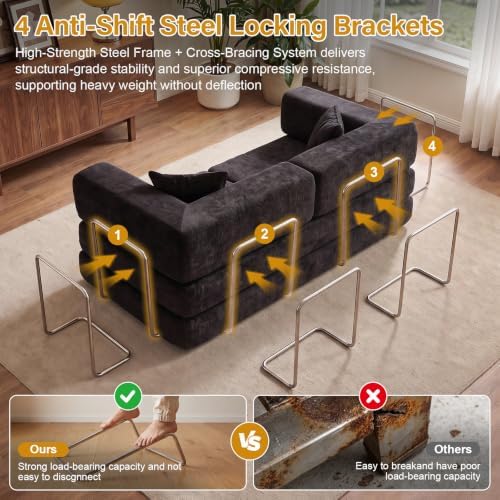 79" Futon Sleeper Sofa Bed, Boneless Couch for Living Room，Black