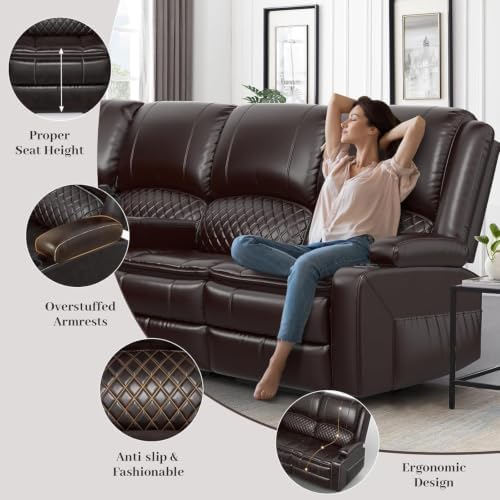 Upgraded 5 Seater Reclining Sofa Set, Modern Living Room Couch (Pu,Brown)