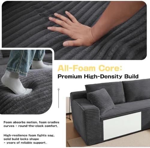 96" Sectional Couches for Living Room Cloud Couch Sofa with L-Shape Upholstered Boneless Couchs Modern Modular Sectional Couch with Chaise (Dark Grey, 136" L Shaped with Left Facing Chaise)
