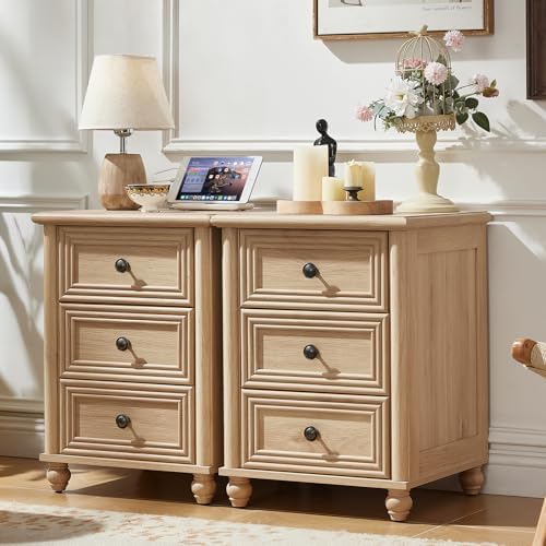 RWYHG 18" Nightstands Set of 2 with Charging Station & 3 Drawers