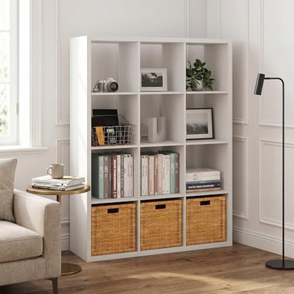 12-Cube Bookshelf, Cubicle Shelf Bookcase with Open Back, Position Reversible Book Shelf, 15 x 44 x 58, for Home Office, Living Room, White