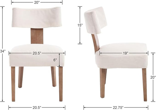 HNY Mid Century Modern Dining Chairs Set of 6 with Seat Covers, Farmhouse Linen Fabric Upholstered Accent Chairs Curved Backrest Kitchen Chairs, with Hardwood Frame, Beige