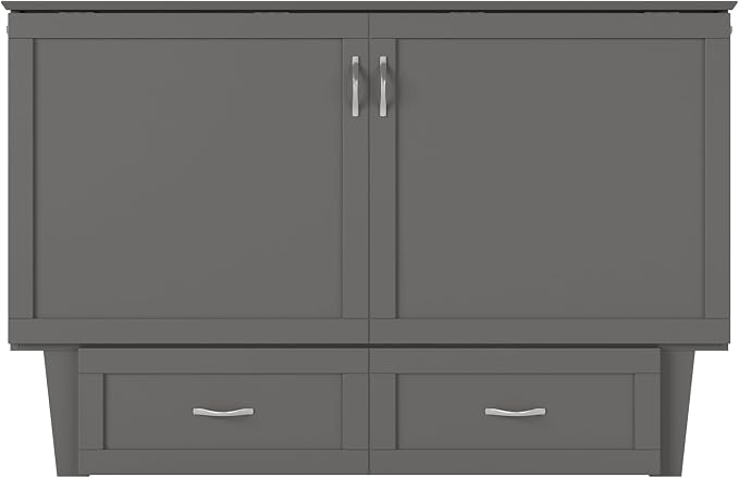 AFI, Monroe Queen Murphy Bed Chest with 6" Mattress, Storage Drawer & Built-in USB Charger, Grey