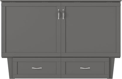 AFI, Monroe Queen Murphy Bed Chest with 6" Mattress, Storage Drawer & Built-in USB Charger, Grey