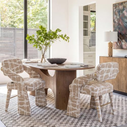 Modern Upholstered Boucle Dining Chairs Set of 2, Rubberwood Legs/Khaki