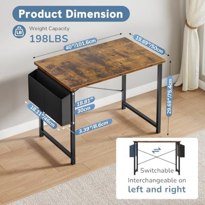 DUMOS 40" Small Computer Desk Home Office Desk, Gaming Desks, Brown