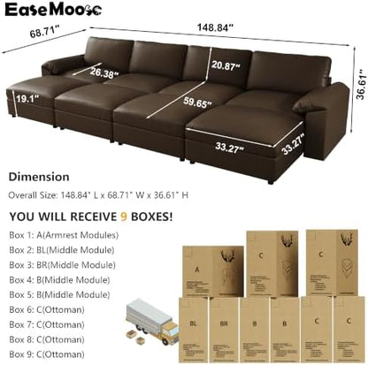 EASE MOOSE Sectional Couches Bed for Living Room, Sleeper Sofa, Deep Brown
