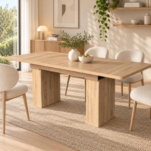 63-78" Modern Farmhouse Extendable Dining Table for 4 6 8, Oak
