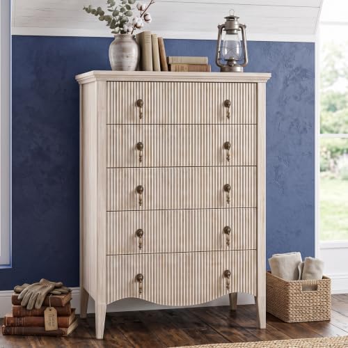 5-Drawer 47" Tall Fluted Dresser, Vertical Chest of Drawers,Nature Oak