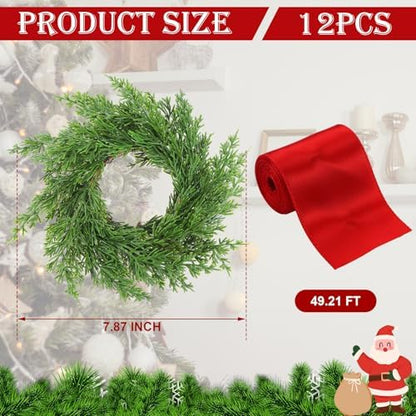Knitgrip 12 Pcs 7.87" Mini Christmas Cabinets Wreaths with Velvet Ribbon