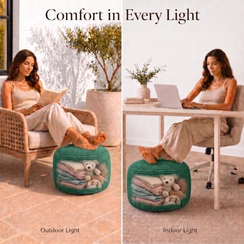 Round Pouf Ottoman Cover Only, Dark Green, 24"x14", Corduroy Storage Cover