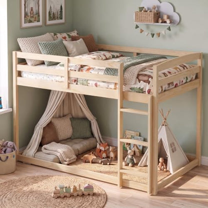 KOMFOTT Low Bunk Bed Full Over Full, Solid Wood Full Bed Frame, Natural