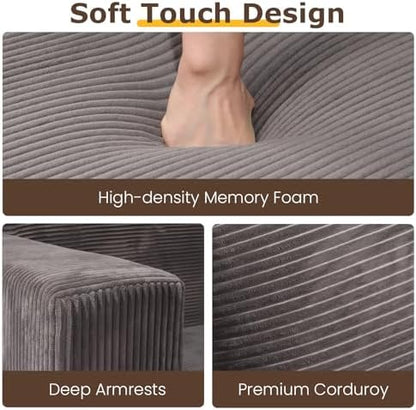 Convertible Sofa Bed, 3 in 1 Loveseat Folding Couch Bed Foldable - Boneless Couch & Floor Futon, Corduroy Pull Out Sofa Bed with 4 Pillows for Living Room, Grey
