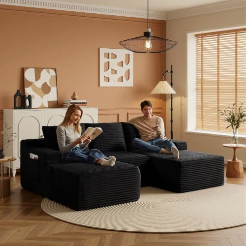 96" Sectional Couches for Living Room Cloud Couch Sofa with L-Shape Upholstered Boneless Couchs Modern Modular Sectional Couch with Chaise (Black, 96.1" U Shape with Right Facing Chaise)