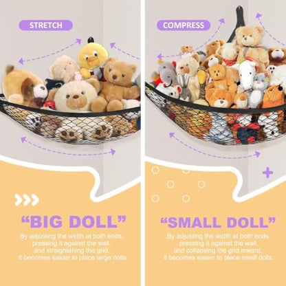 Lazebox Stuffed Animal Net Hammock for Plushie Toys, Stuffed Animal Hammock Corner for Kids' Room Decor, Ideas for Organizing Stuffy Collection, Black, XL (82.6" x 65" x 65")-Pack of 1