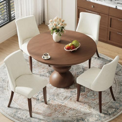 COLAMY Upholstered Dining Chairs Set of 4, Mid Century Modern Kitchen Chairs with Back, Farmhouse Fabric Side Dining Room Chairs with Wood Legs for Dining Room Restaurant, Beige
