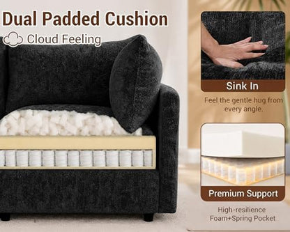 97" Cloud Couch Sectional Sofas for Living Room, U Shape Modular Cloud Sofa with Movable Ottoman, Chenille Comfy Couches 5 Deep Seats for Apartment, Office, Bedroom, Black