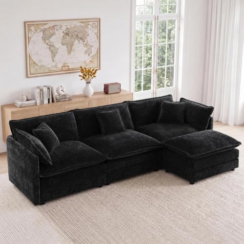 GNIXUU 112" Black Modular L Shaped Cloud Sectional Couches for Living Room