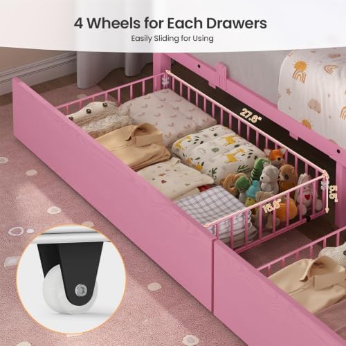 Bunk Bed Twin Over Twin with Stairs, Storage Drawers and LED Lights