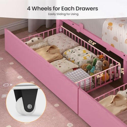 Bunk Bed Twin Over Twin with Stairs, Storage Drawers and LED Lights
