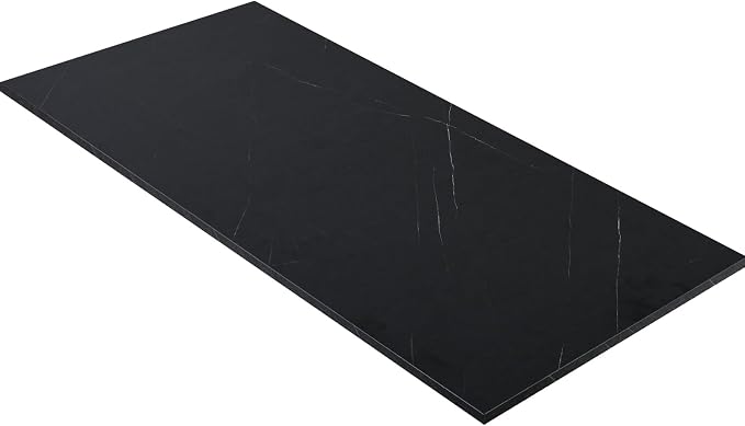 Kaboon Universal Tabletop 60"x18", Solid One-Piece Melamine Table Top, Double Desk L-Desk DIY, Home and Office Countertop, Cloud Atlas/Black Marble
