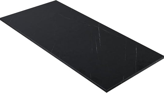 Kaboon Universal Tabletop 60"x18", Solid One-Piece Melamine Table Top, Double Desk L-Desk DIY, Home and Office Countertop, Cloud Atlas/Black Marble