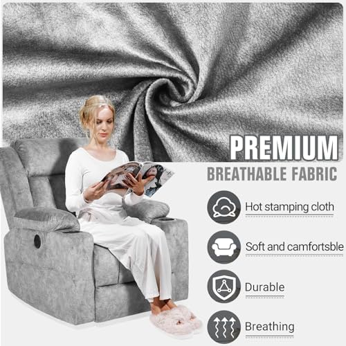 LAFWELL Retro Rocking Recliner Chair, Massage Rocker Recliner Chair with Vibration Massage and Heat, USB and Type-C Ports,360° Swivel Chairs, Living Room, Bedroom, Nursery, RV, Light Grey