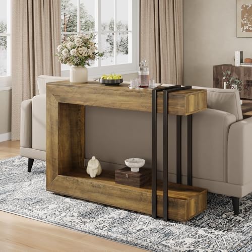 Einhomn 42.5" Console Table Behind Couch, 2-Tier Narrow Entryway Table with Storage, Wood Sofa Tables for Hallway/Entrance/Living Room/Foyer, Rustic Brown
