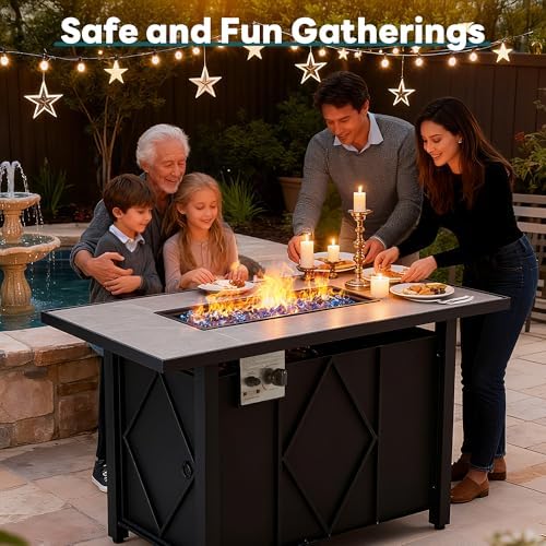 OLIXIS 43 Inch Propane Fire Pit Table, 50,000 BTU Outdoor Gas Fire Table